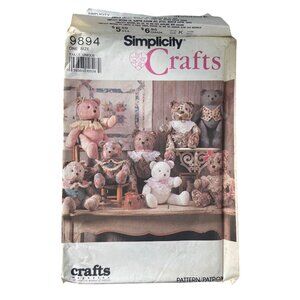 90s Simplicity 9894 Sewing Pattern Stuffed Decorative Bears One Size Retro UNCUT
